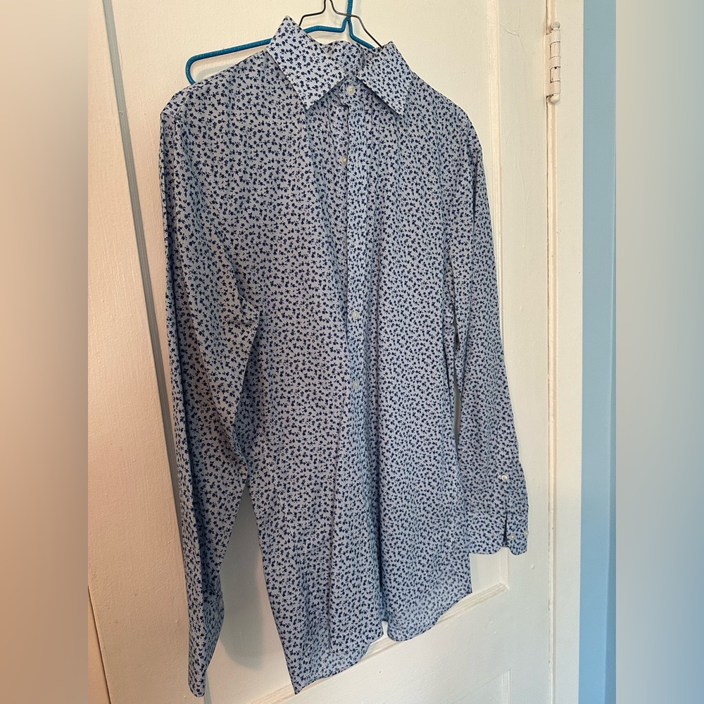 Bonobos 15 33 men’s white blue stripe Navy Floral Pattern Shirt